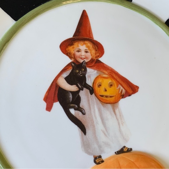 Department 56 Halloween Dessert Plate Striped Victorian Pumpkin - Picture 2 of 6